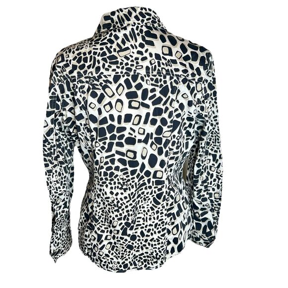 Chicos Shirt Jacket Button Front Sz 1 Lightweight Front Pockets Black Tan Beige - Picture 7 of 10